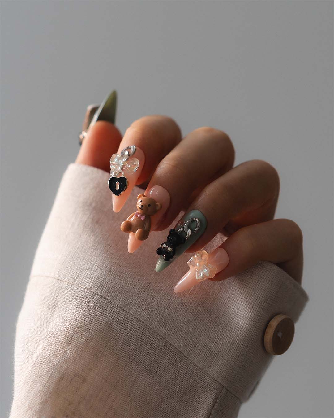 Caffeine Bear - Custom press-on nails by Byeori Kim