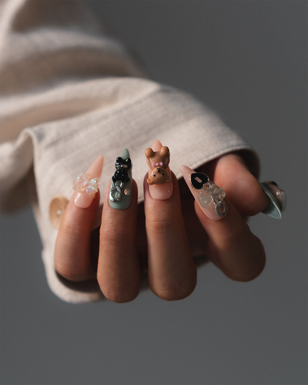 Caffeine Bear - Custom press-on nails by Byeori Kim