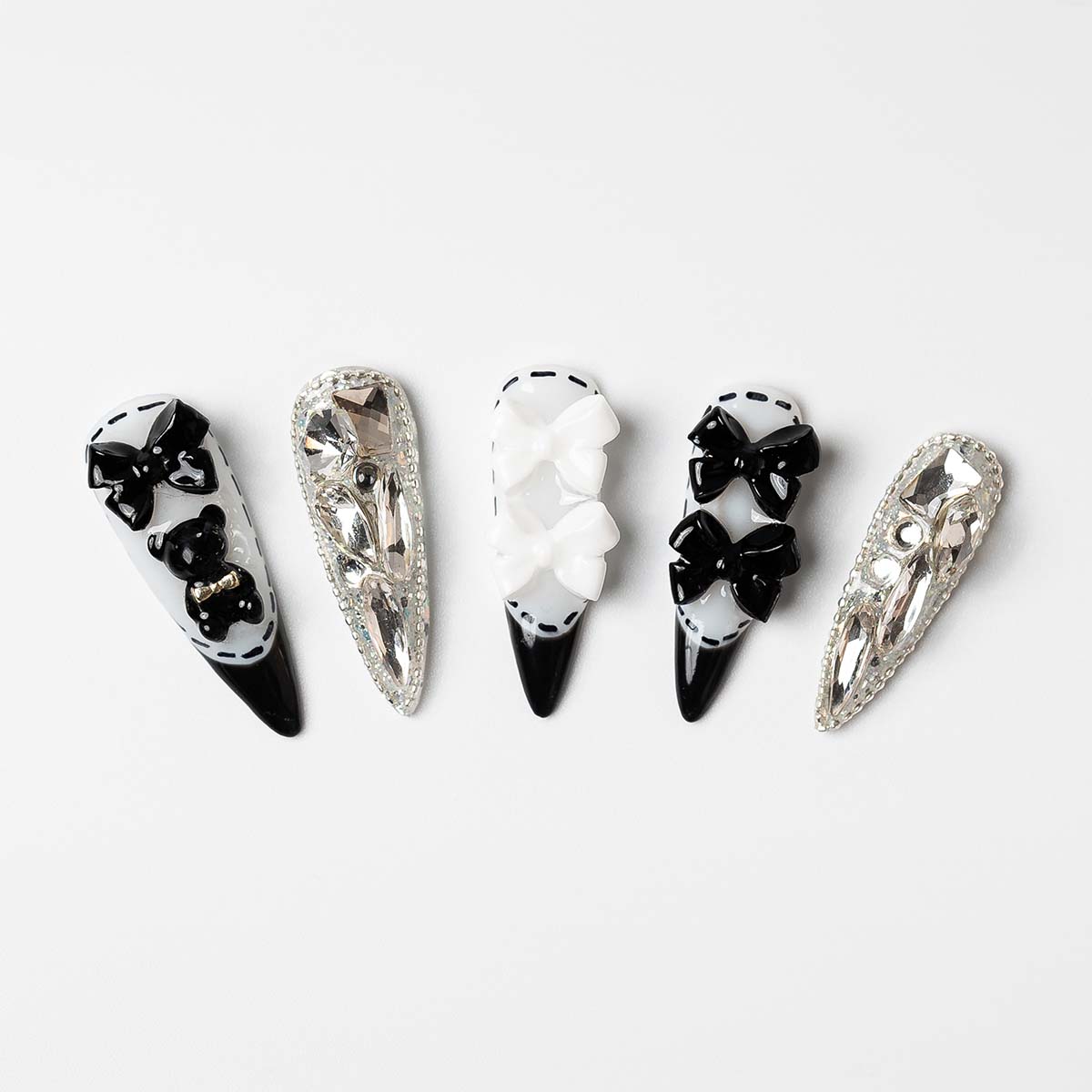 Monochrome Stitch - Custom press-on nails by Byeori Kim