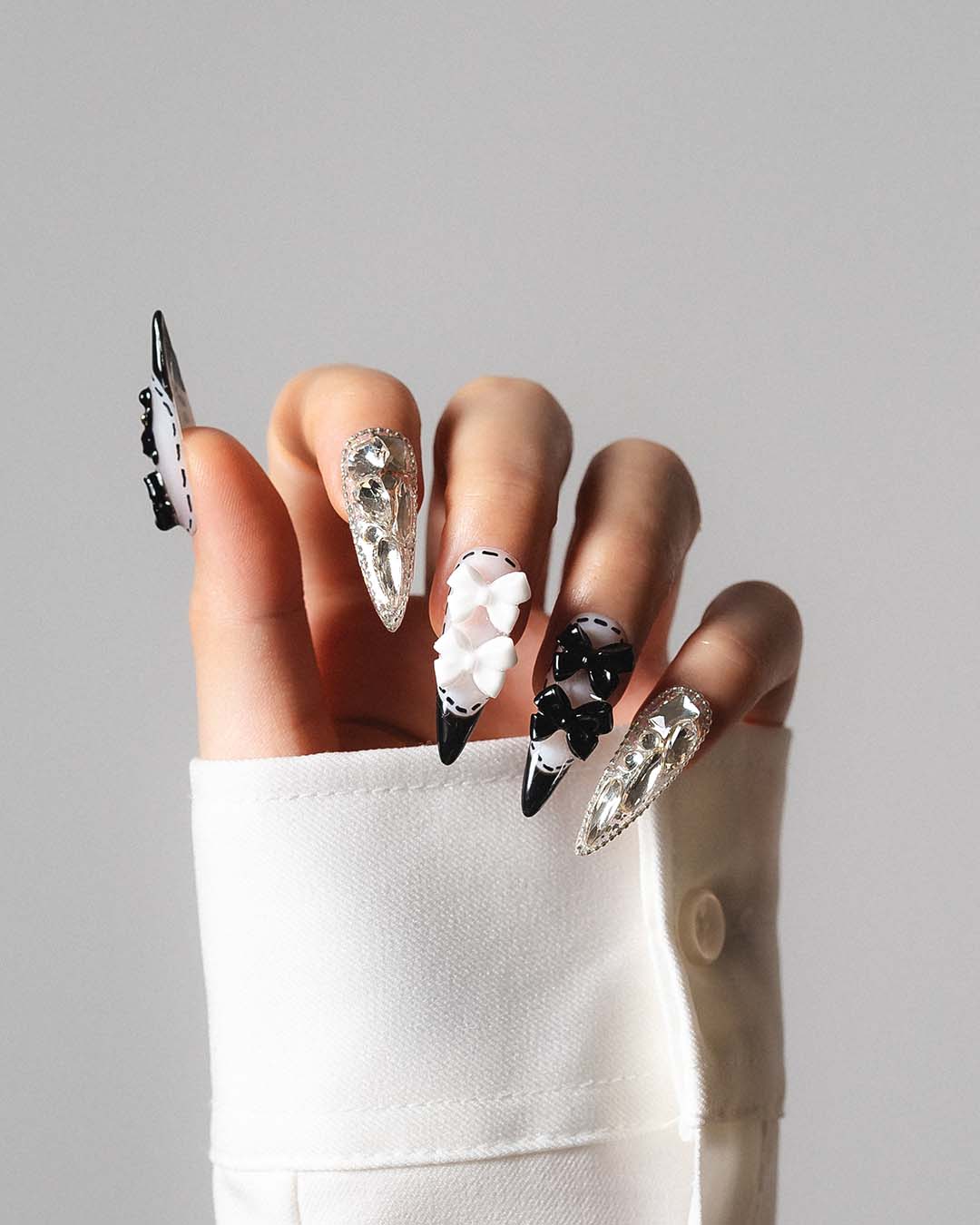 Monochrome Stitch - Custom press-on nails by Byeori Kim