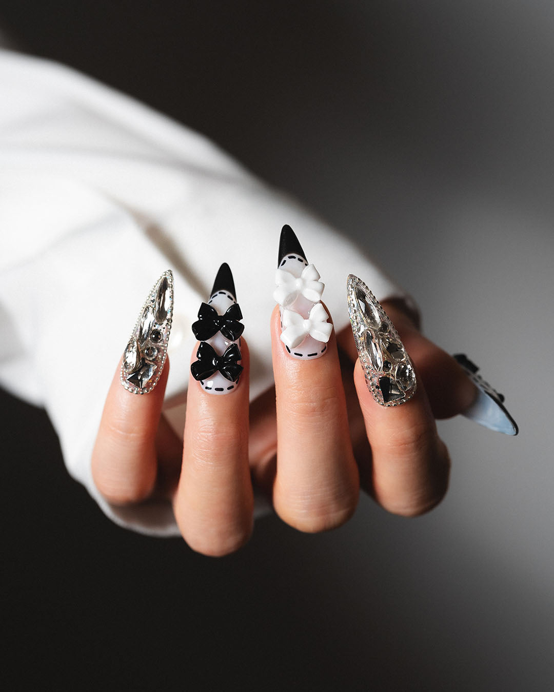 Monochrome Stitch - Custom press-on nails by Byeori Kim