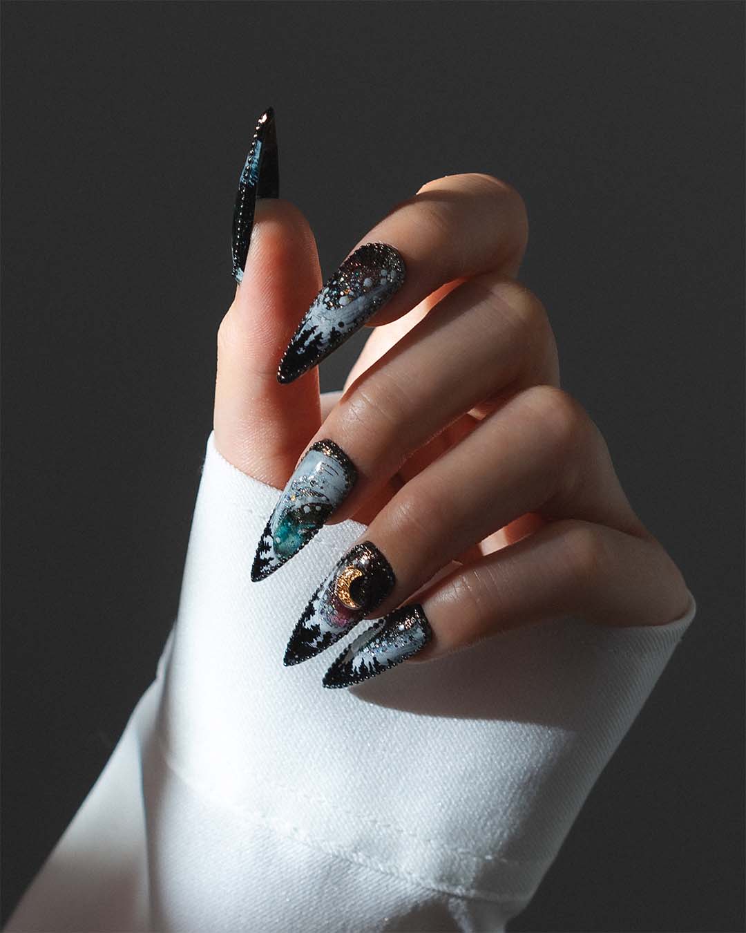 Moonlight in the Forest - Custom press-on nails by Byeori Kim