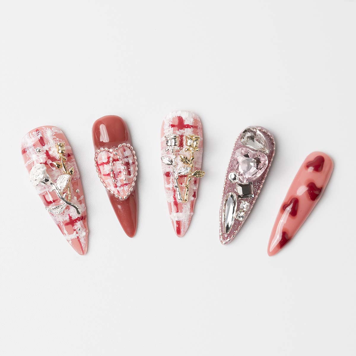 Rosy Love - Custom press-on nails by Byeori Kim