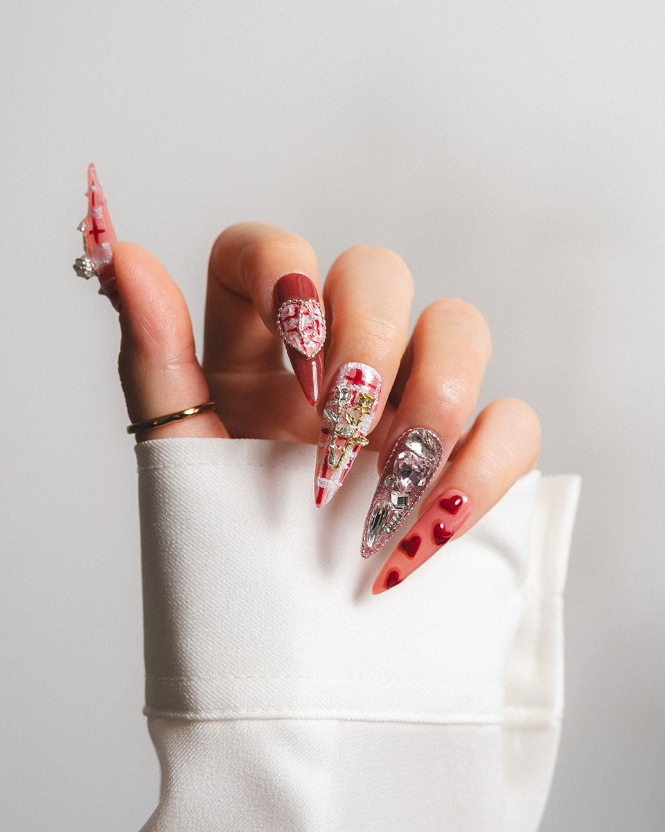 Rosy Love - Custom press-on nails by Byeori Kim