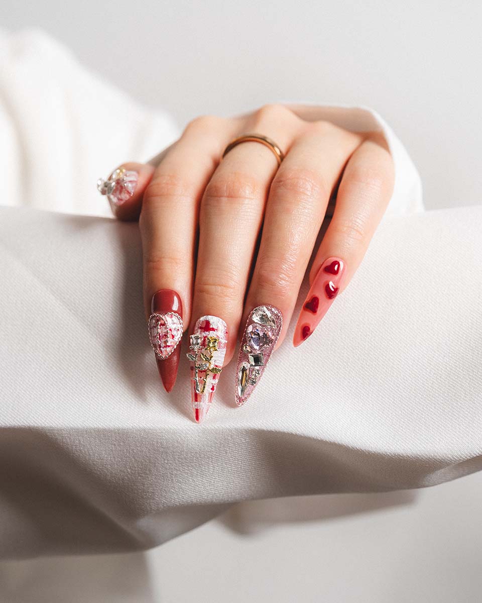 Rosy Love - Custom press-on nails by Byeori Kim