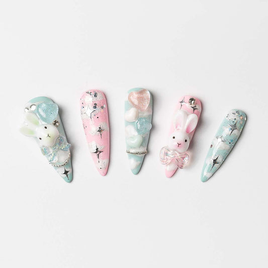 Spring Bunny - Custom press-on nails by Byeori Kim