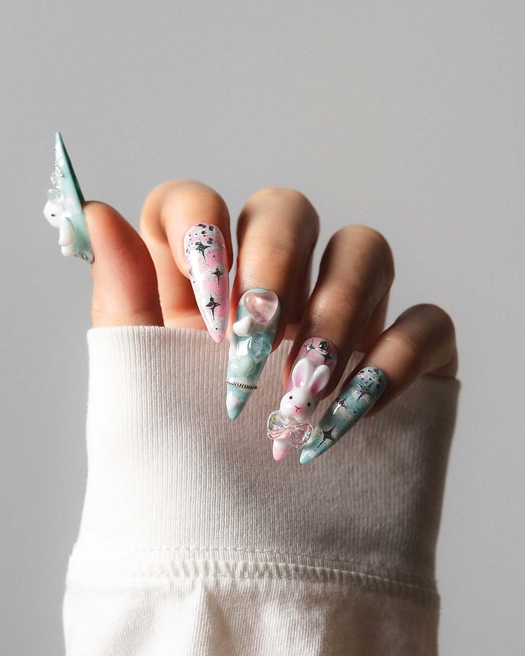 Spring Bunny - Custom press-on nails by Byeori Kim